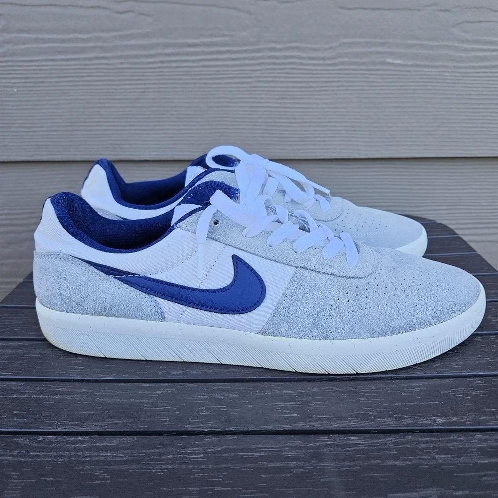 Nike Heritage Vulc SB White Gray Deep Royal Blue Shoes Mens Sneakers Size 9.5